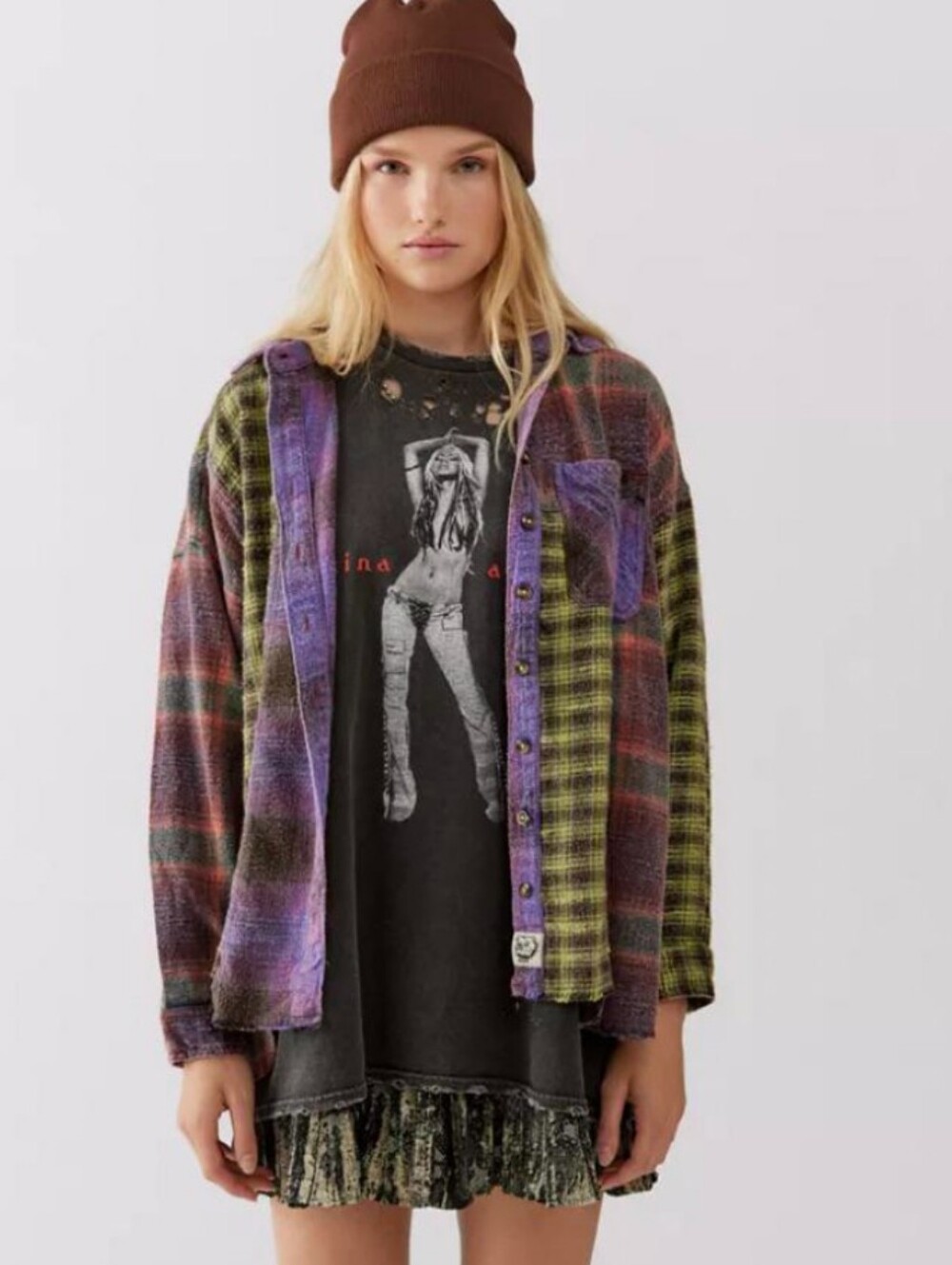 UO BDG Robbie Spliced Flannel Button-Down Shirt Small